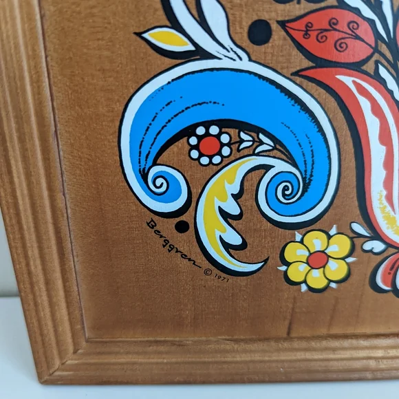 1971 Berggren Swedish Folk Art Painted Wooden Tray - Picture 2 of 8